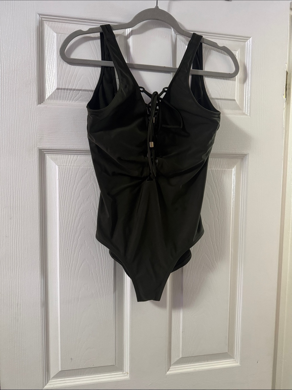 Classic Dark Green Lace-Up One-Piece Swimsuit with tummy control
